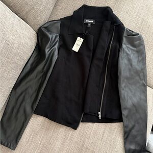 Express Black Leather Sleeve Jacket